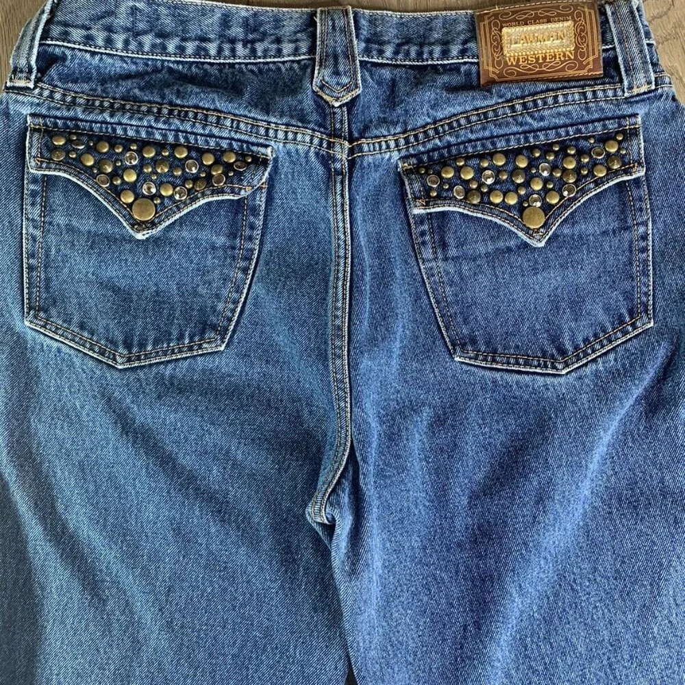 Lawman Western Womens Denim Jeans With Studded Back Pockets Blue Size 15 Classic - Picture 4 of 9